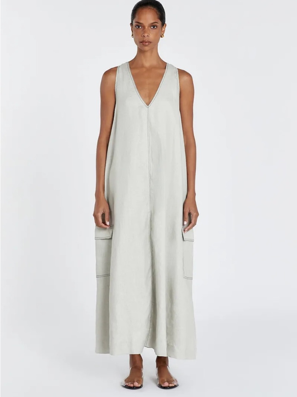 DISSH Laurent V-Neck Linen Dress in Chalk NWT